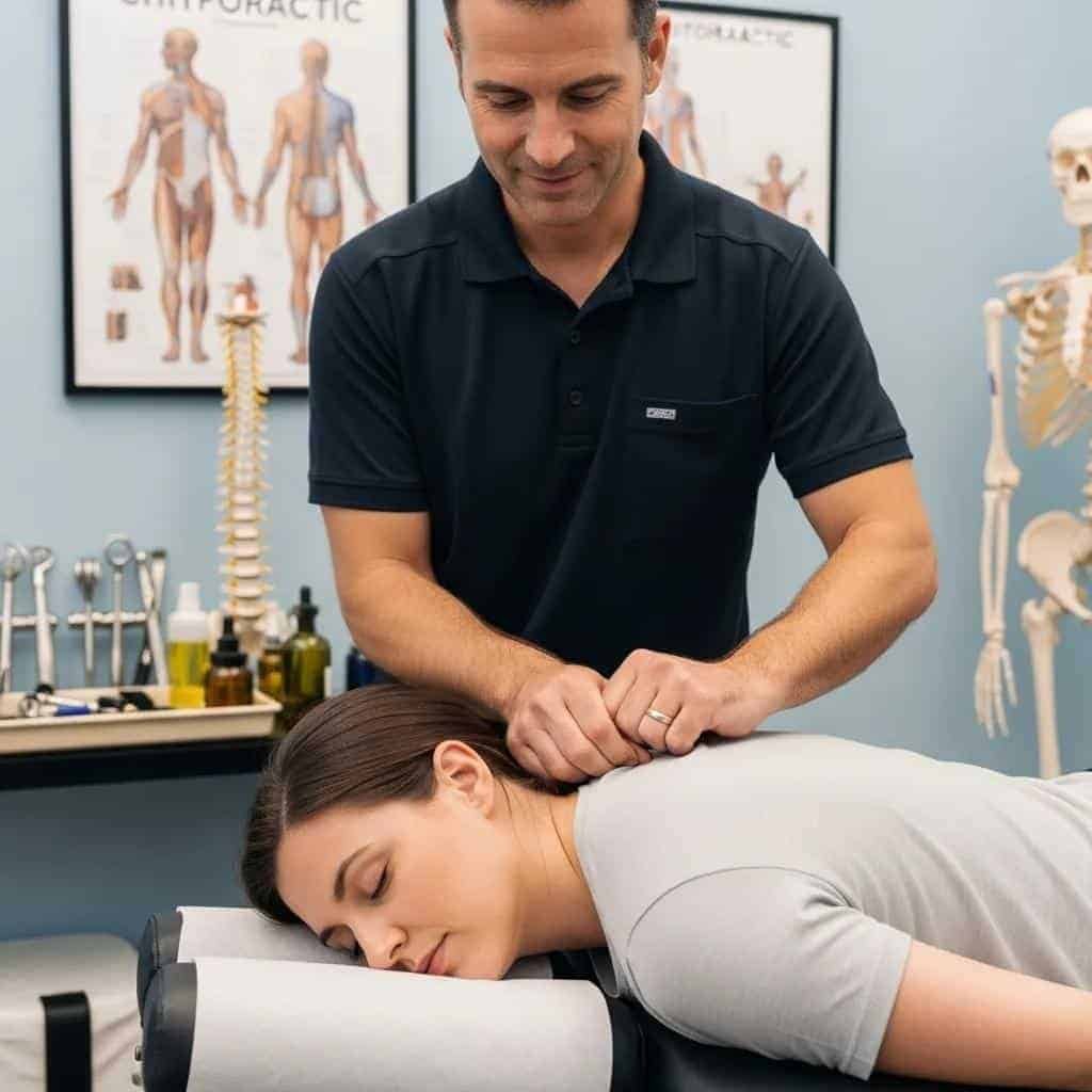 Chiropractor demonstrating the Diversified Technique on a patient