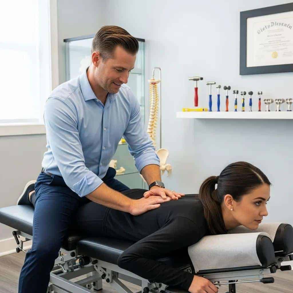 Chiropractor performing an adjustment to enhance spinal health and alignment