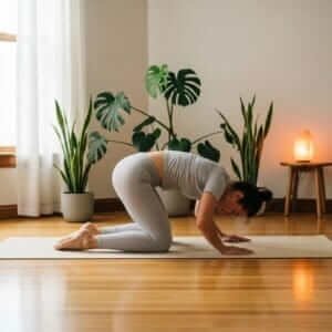 Yoga practice promoting spinal health and wellness in a serene environment