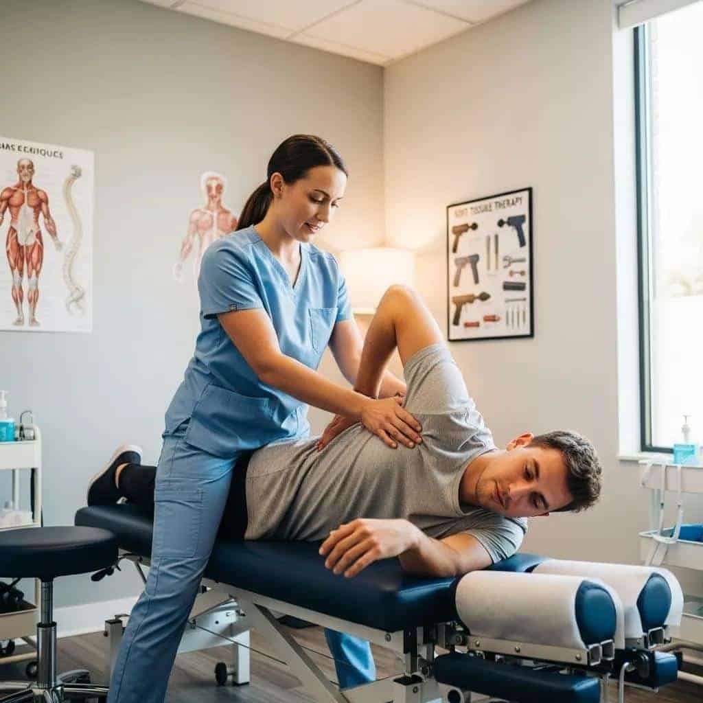 Chiropractor demonstrating adjustments and complementary therapies used to support nerve health